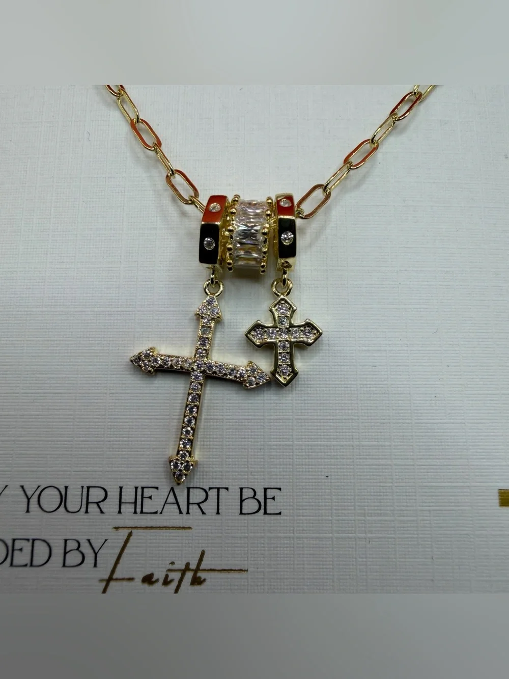 Isabella m 18KT Gold Plated Cross Pendant Necklace with Red Accent Bead